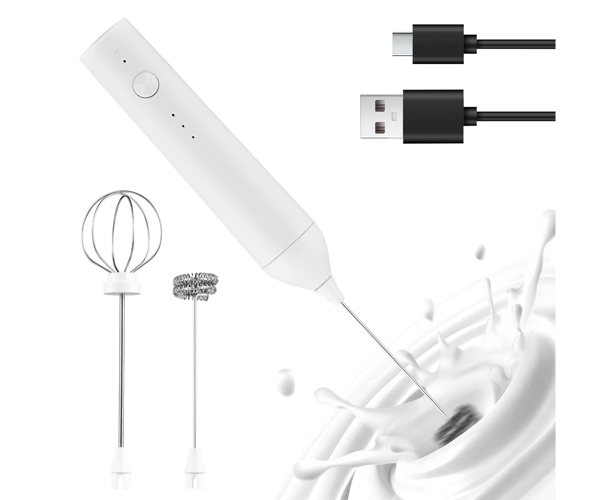 Electric Milk Frother, Rechargeable Handheld Foam Maker, 3 Adjustable Speed Levels, Standable Whisk for Coffee & Cream