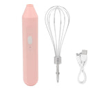 Electric Egg Beater, USB Charging Milk Frother, Portable Cordless Drink Mixer with Stainless Steel Whisk, Pink