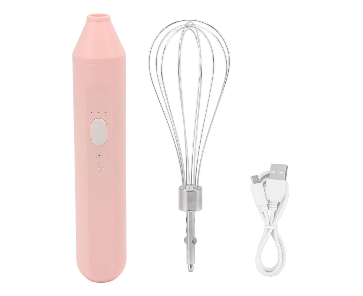 Electric Egg Beater, USB Charging Milk Frother, Portable Cordless Drink Mixer with Stainless Steel Whisk, Pink
