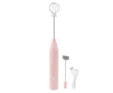 Mini Electric Stirrer, Cordless Multifunctional Eggbeater with 2 Heads for Home Coffee & Drinks, Pink