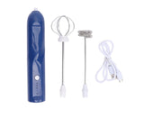 Rechargeable Milk Frother, Handheld Wand with 2 Whisk Attachments, Electric Drink Mixer & Foamer for Coffee & Egg, Blue