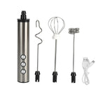 Stainless Steel Milk Frother, USB Charging, Handheld Electric Egg Beater for Home Kitchen