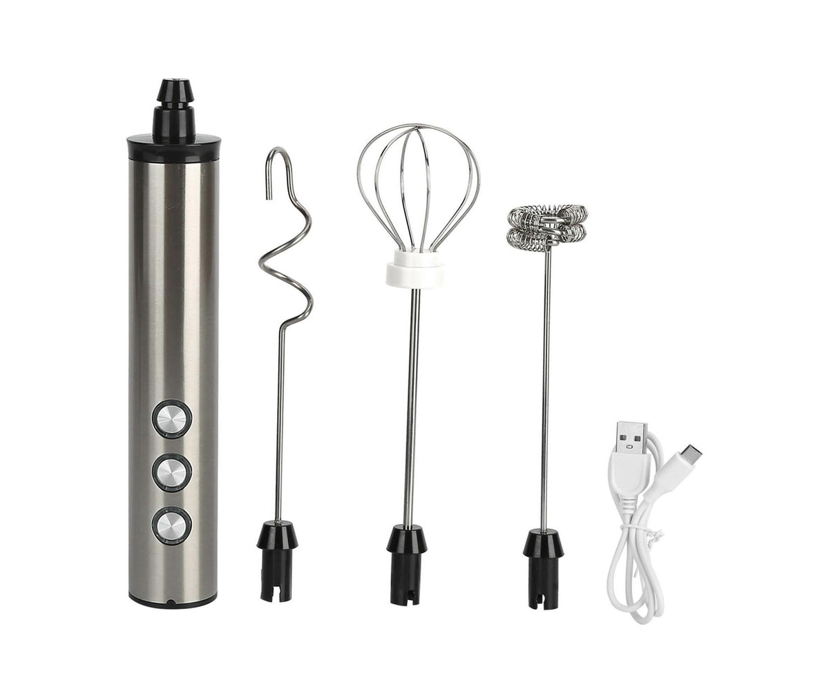 Stainless Steel Milk Frother, USB Charging, Handheld Electric Egg Beater for Home Kitchen