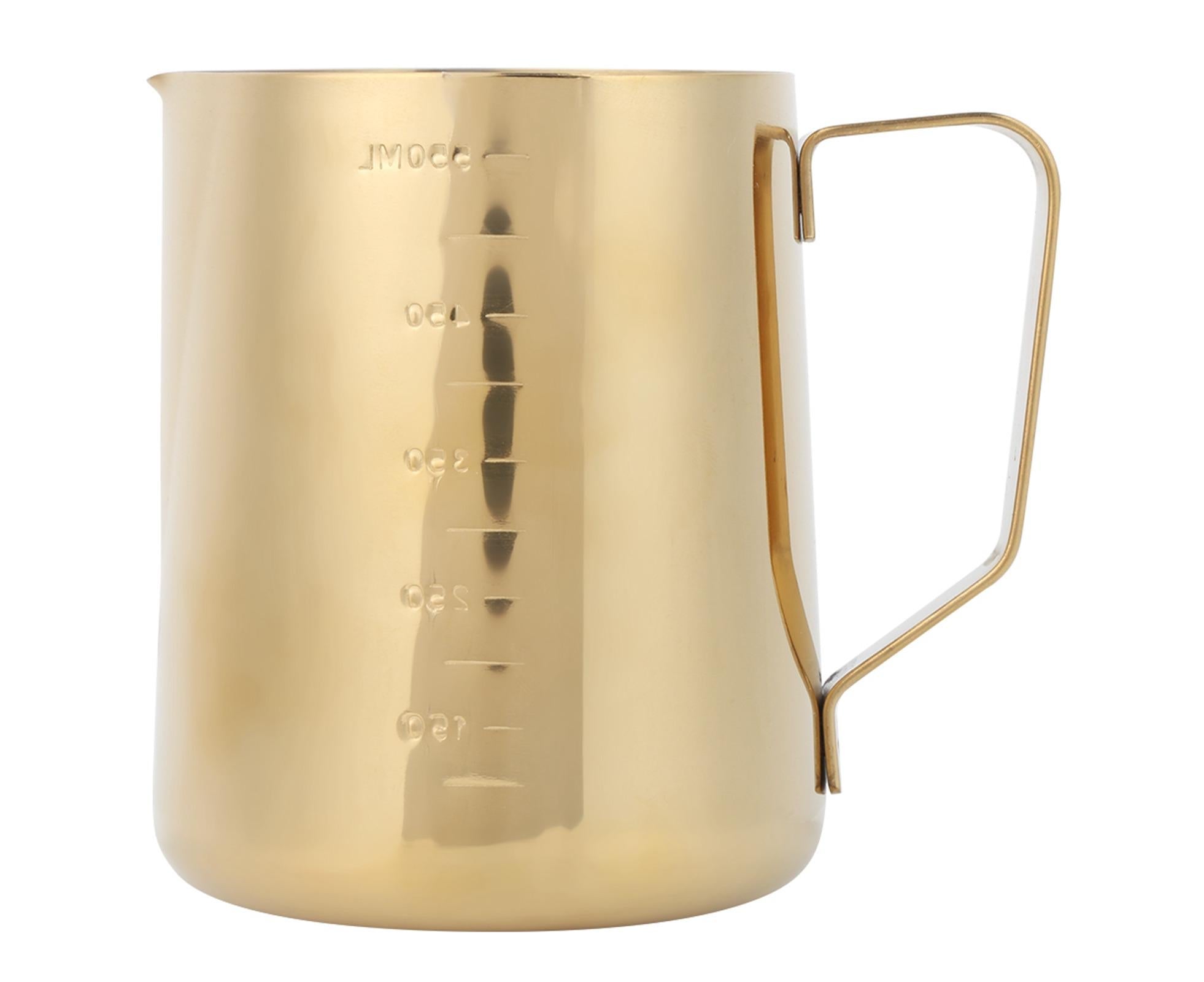 Stainless Steel Coffee Milk Frothing Cup Pitcher, Jug with Scale for Home Coffee & Latte Art, Gold, 600ml