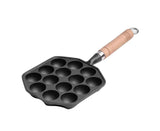 14-Hole Takoyaki Pan, Non-Stick Cast Iron Octopus Meatball Mold, Detachable Handle
