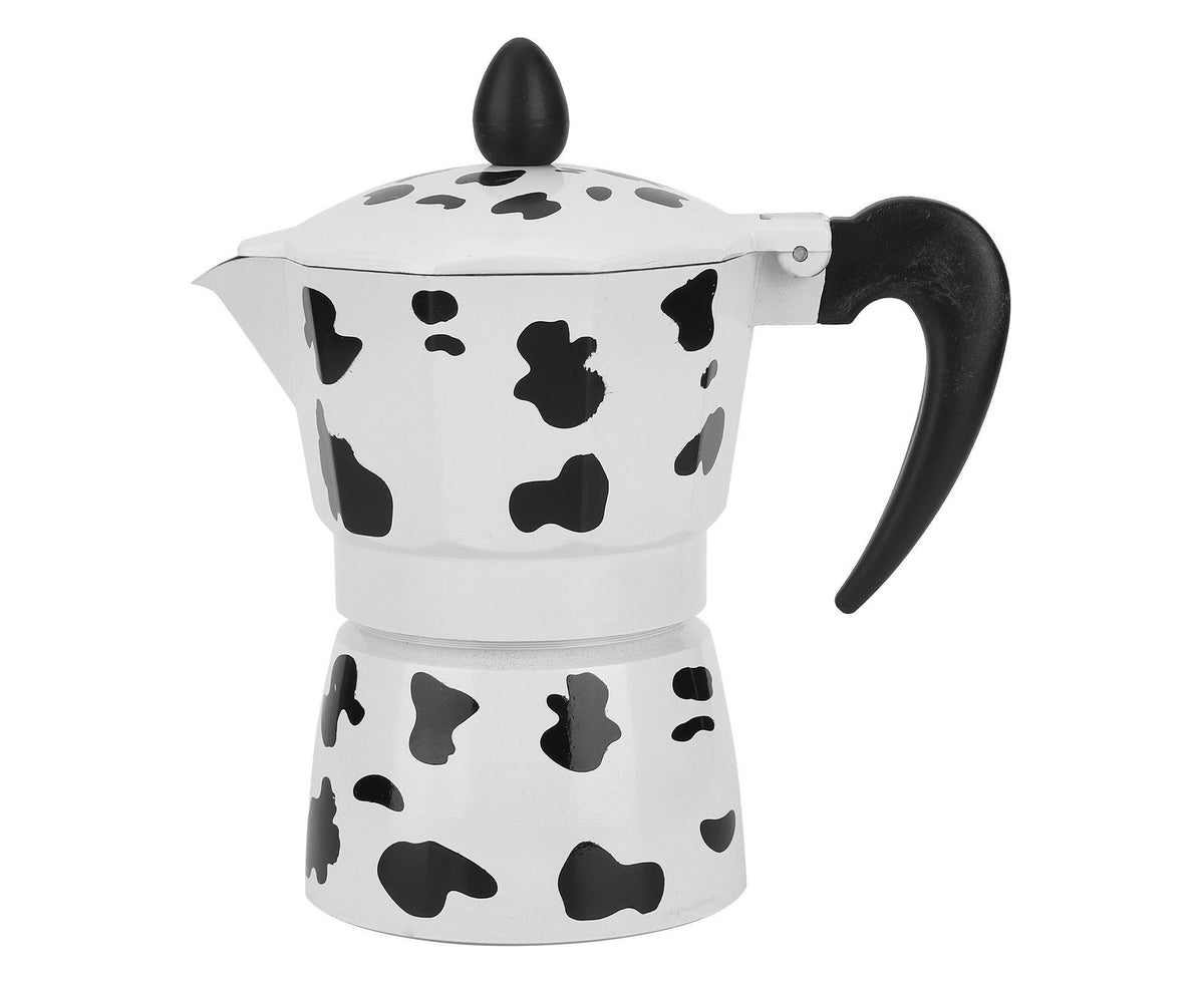 Aluminum Coffee Pot Kettle, Moka Maker for Home Use, Milk Cow Color, 3 Cups, 150ml