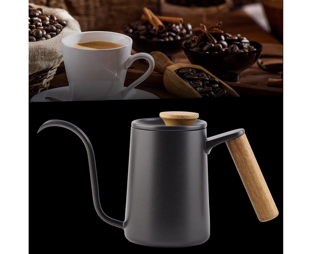 600ml Stainless Steel Drip Coffee Pot, Long Gooseneck Spout Kettle, Black