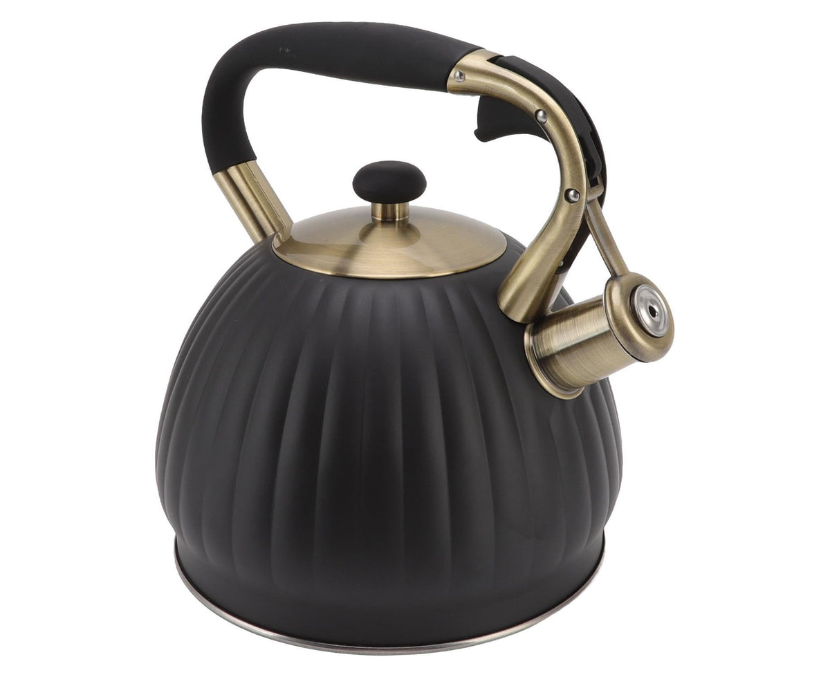 3.5L Whistling Tea Kettle, Stainless Steel Pumpkin Shape Tea Pot, Stovetop Teapot, Black