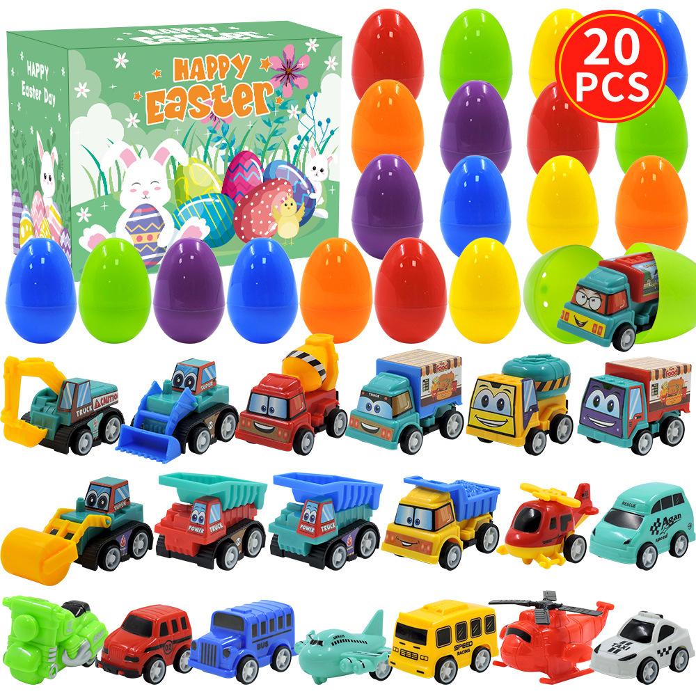 20Pcs Easter Eggs with Mini Pull-Back Cars, Stuffed Easter Eggs, for Boys and Girls