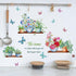 Green Potted Plants Wall Stickers Butterfly Flower Plant Wall Sticker For Kitchen Living Room Decoration