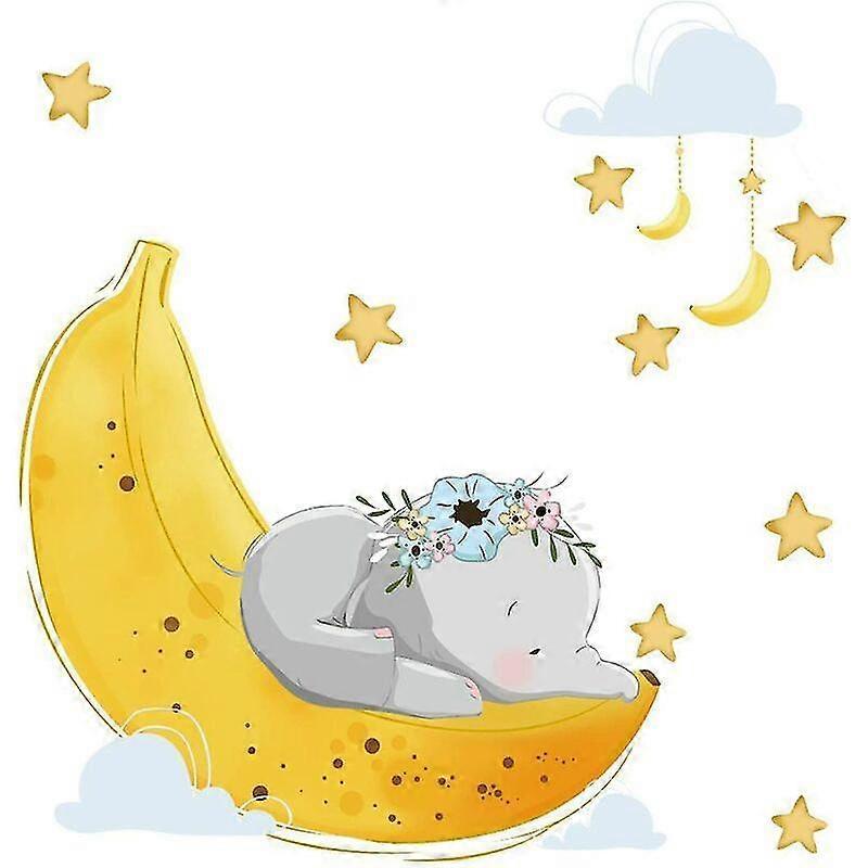 Flying Elephant Wall Decal Animal With Cloud Moon Star Wall Sticker Dumbo