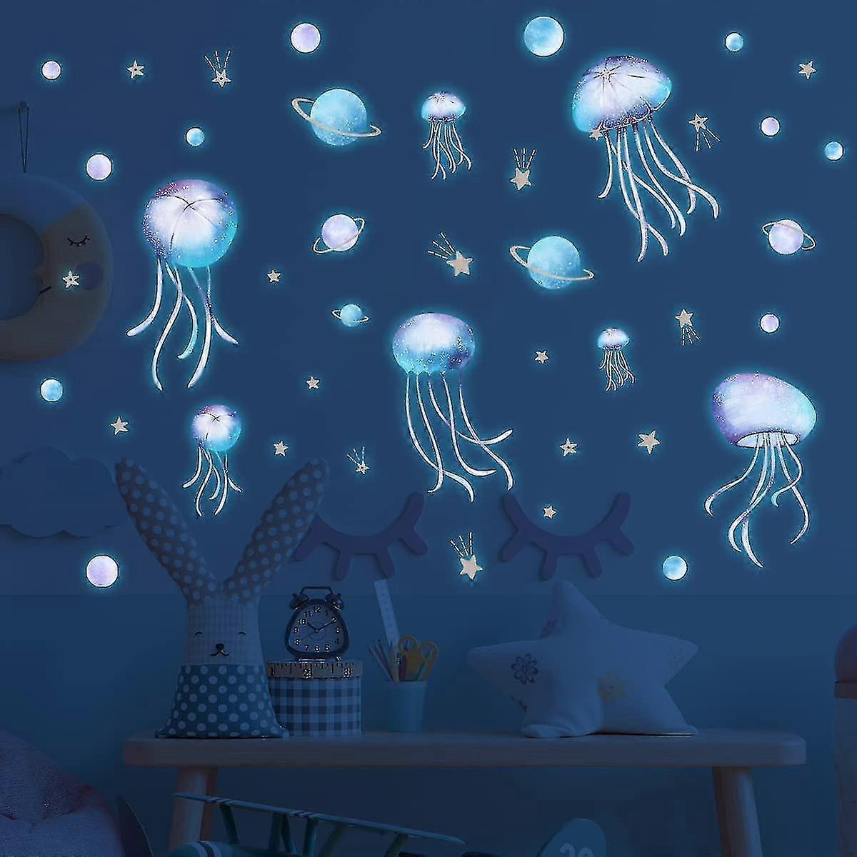 Yomaido Glow In The Dark Stickers, 4 Pcs Wall Stickers For babies Room, Luminous Jellyfish And Stars Stickers, Glow In The Dark Stars Ceiling