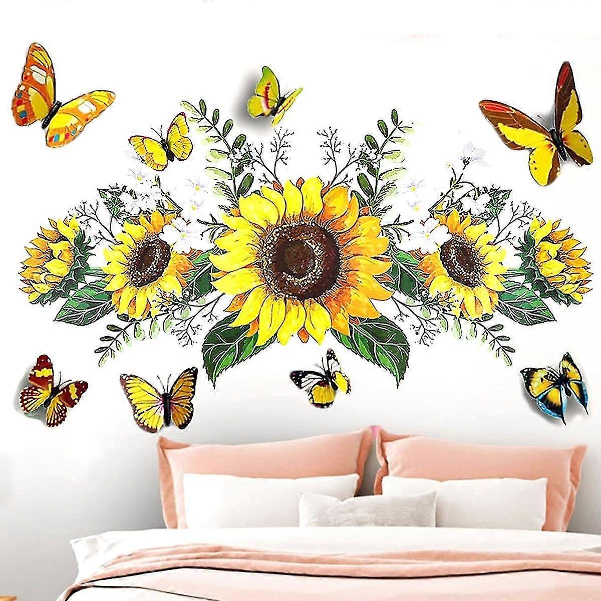 Sunflower Wall Stickers With 3d Butterfly Wall Sticker,sunflower Wall Stickers,wall Stickers For Bedroom