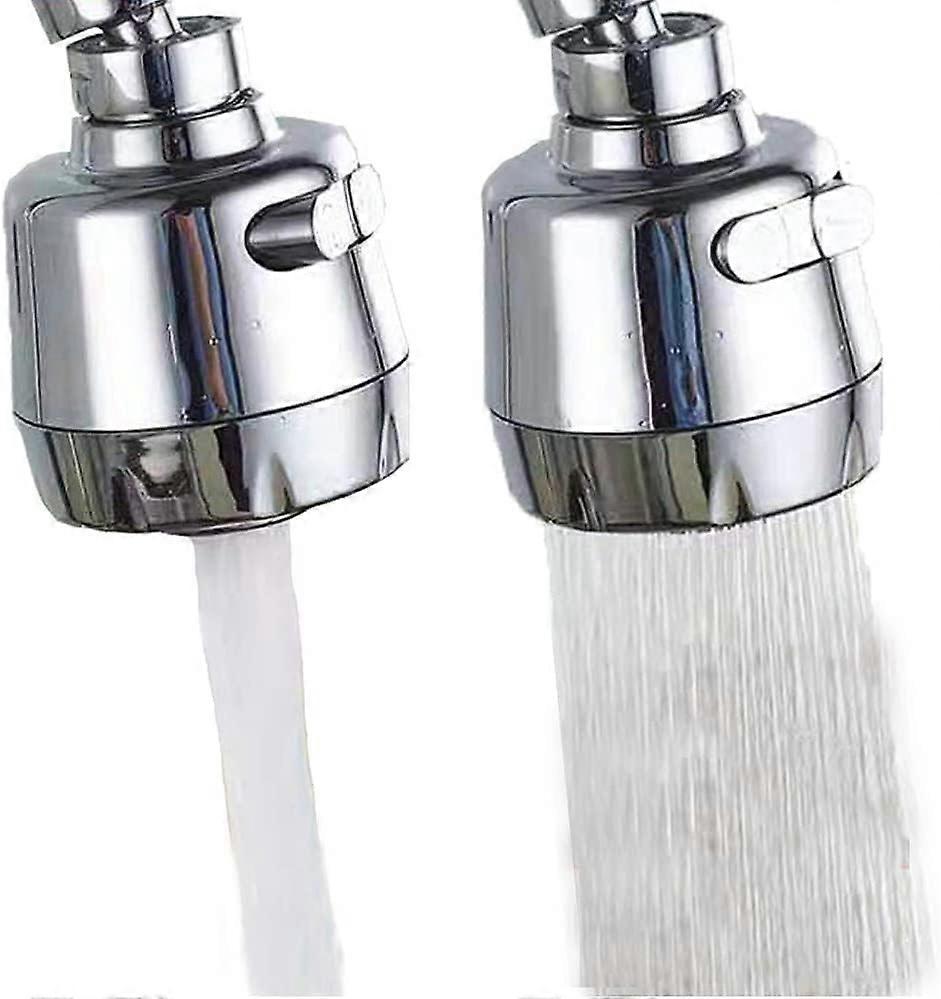 Chrome faucet sprayer attachment with a flexible neck and two spray modes.