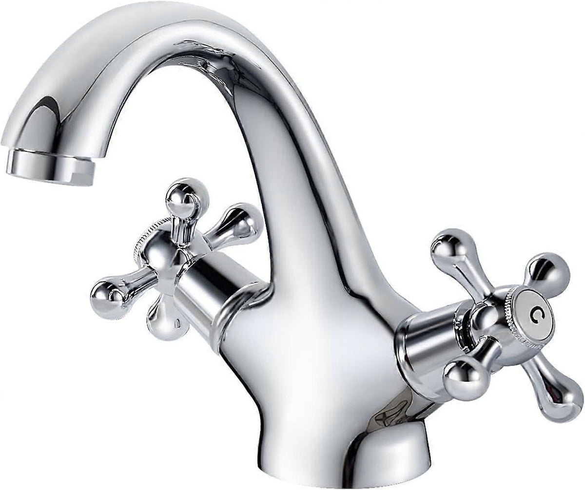 pcs Retro Basin Faucet, Double Handle Basin Mixer Tap, Bathroom Sink Faucet, Lavatory Faucet with Hot and Cold Water Available, Chrome