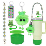 6pcs Cute Accessories Set for 20/30/40oz Tumbler Stanley Cup, Water Bottle Handle Strap, Siliocne Straw Cover and Plush Charms for Girls