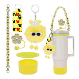 6pcs Cute Accessories Set for 20/30/40oz Tumbler Stanley Cup, Water Bottle Handle Strap, Siliocne Straw Cover and Plush Charms for Girls