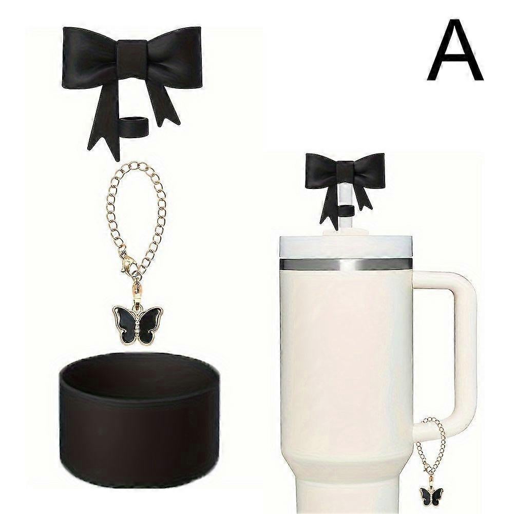 Bow Straw Cap For Stanley Cup Kettle Set with Lobster Buckle & Bow Chain