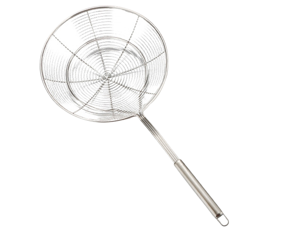 Long Handle Round Stainless Steel Colander Oil Filter Fried Food Grid Strainer-Silver 20