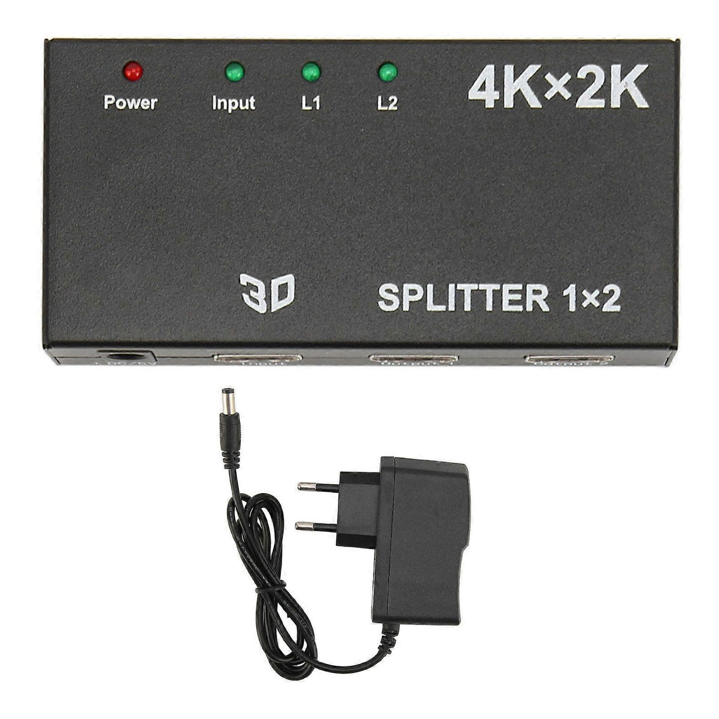 1 In 2 Out 4K HDMI Splitter with AC Adapter