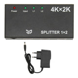 1 In 2 Out 4K HDMI Splitter with AC Adapter