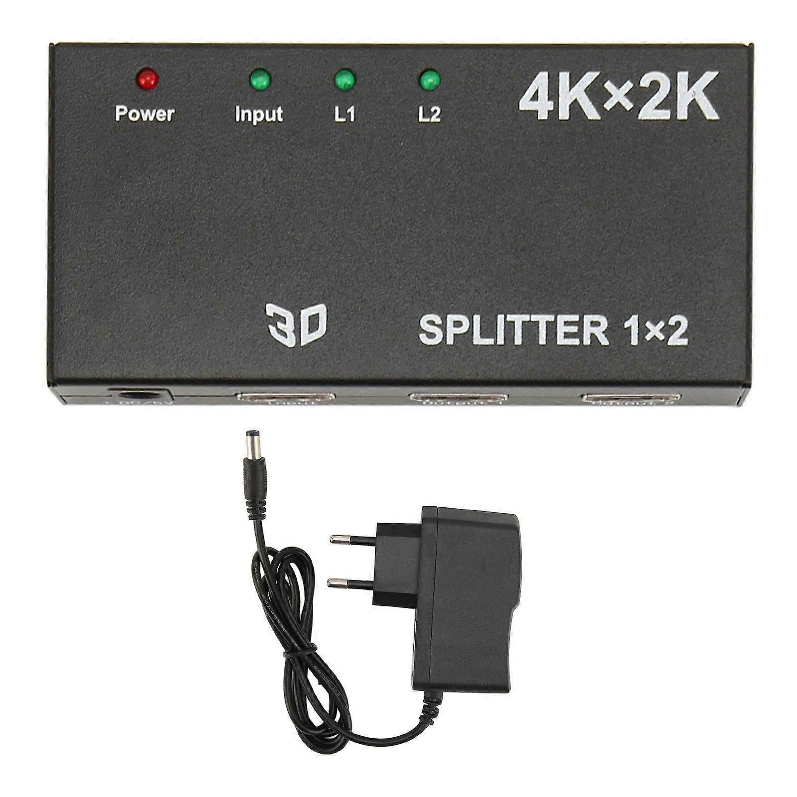1 In 2 Out 4K HDMI Splitter with AC Adapter
