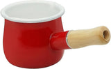 Non-Stick Enamel Milk Pan with Wooden Handle - Red