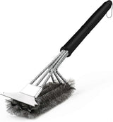 3-In-1 BBQ Grill Brush with Stainless Steel Bristles & Scraper - 45cm