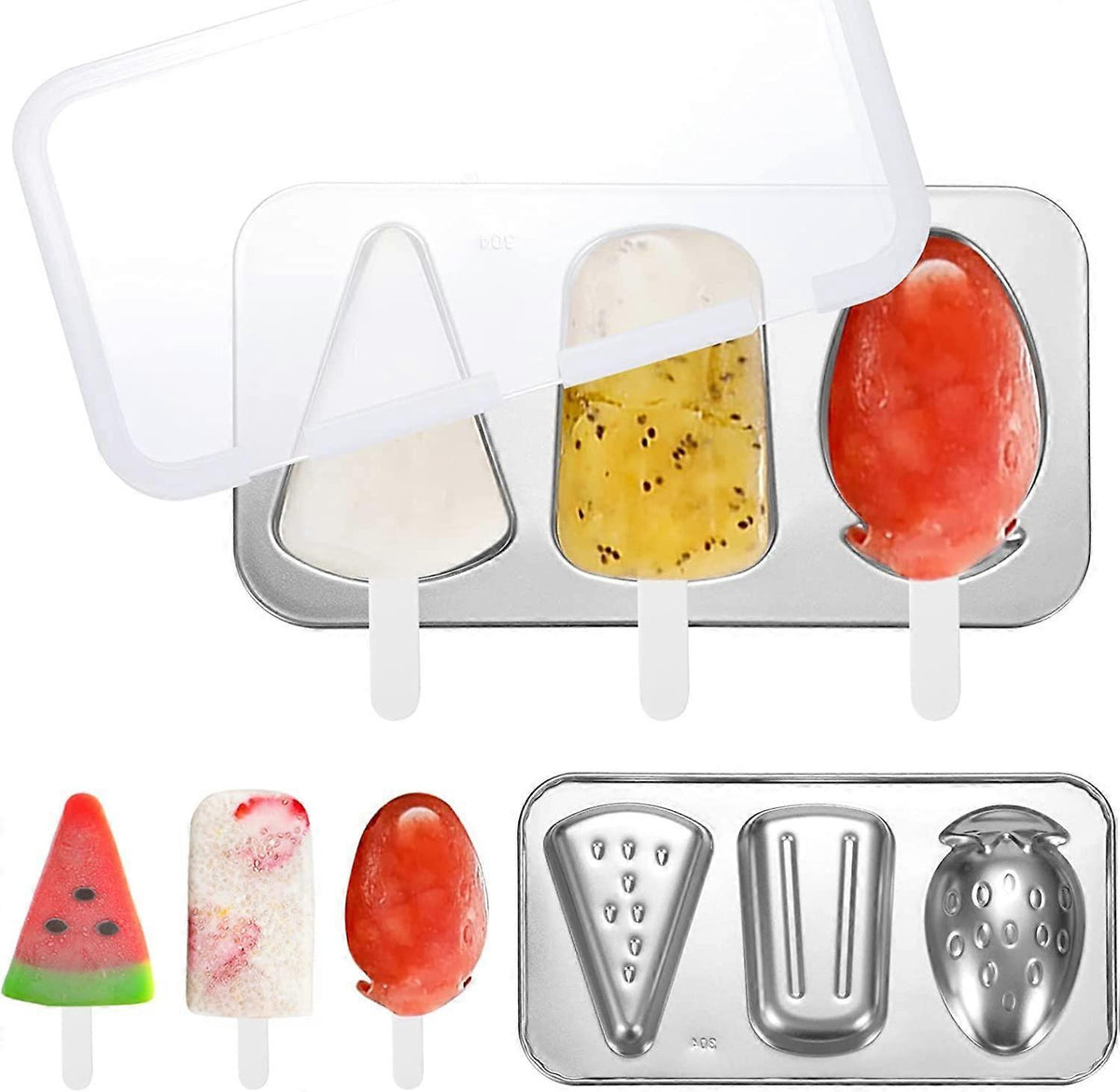 Stainless Steel Popsicle Molds - BPA-Free Reusable Set with Sticks & Lids