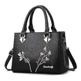 Flower Embroidery Women's Shoulder Bag PU Leather Tote