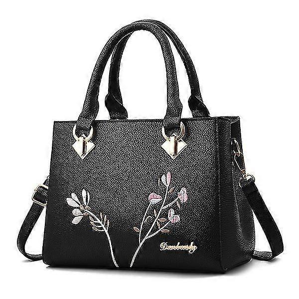 Flower Embroidery Women's Shoulder Bag PU Leather Tote
