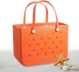 Rubber Tote Bag Sandproof Outdoor Washable Open Tote for Beach Pool Sports - Orange