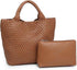 Woven Tote Bag for Women Soft Leather Handbag with Pocket