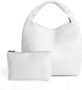 Woven Tote Bag for Women Soft Leather Handbag with Pocket