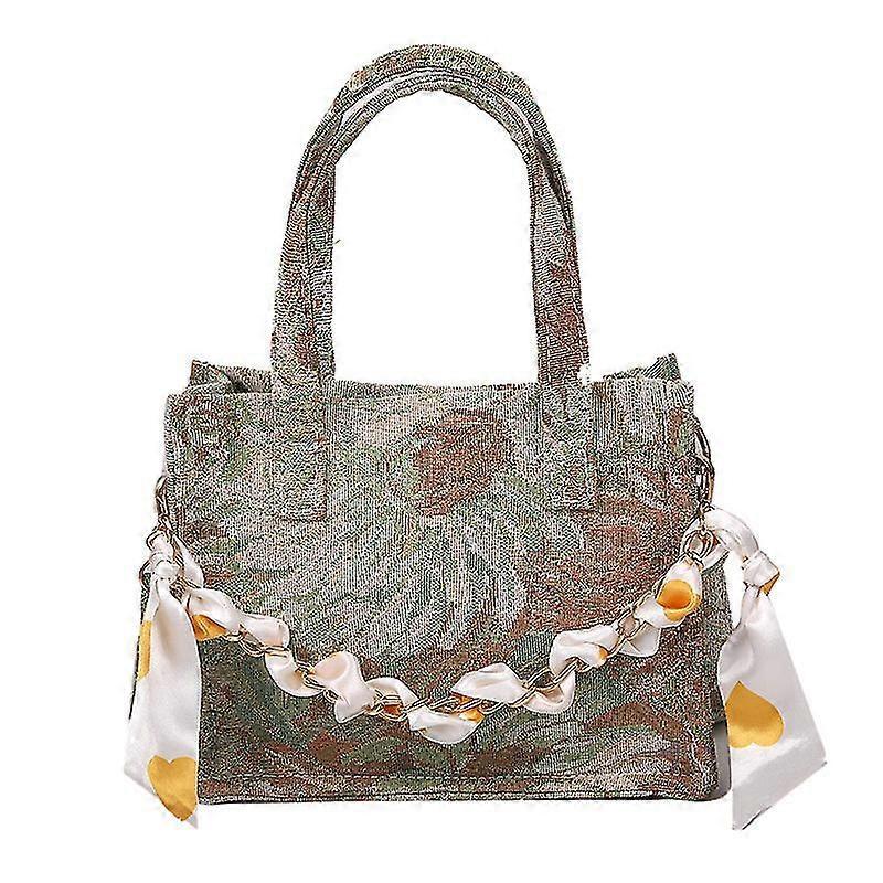 Tote Bag with Oil Painting Pattern Aesthetic Shoulder Chain Tote