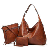 Women's Soft Leather Tote Bags 3pcs Fashion Handbag Wallet Shoulder Purse Set