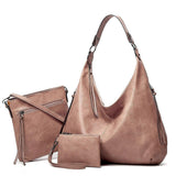 Women's Soft Leather Tote Bags 3pcs Fashion Handbag Wallet Shoulder Purse Set