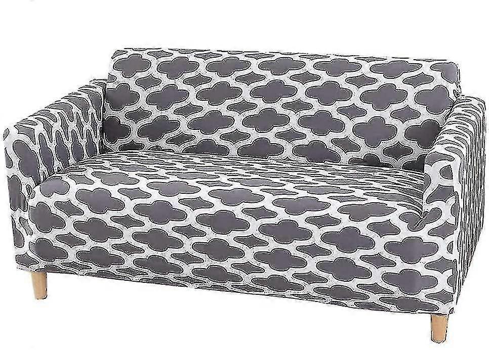2 Seater Printed Stretch Sofa Cover Furniture Protector - Grey 145-185cm
