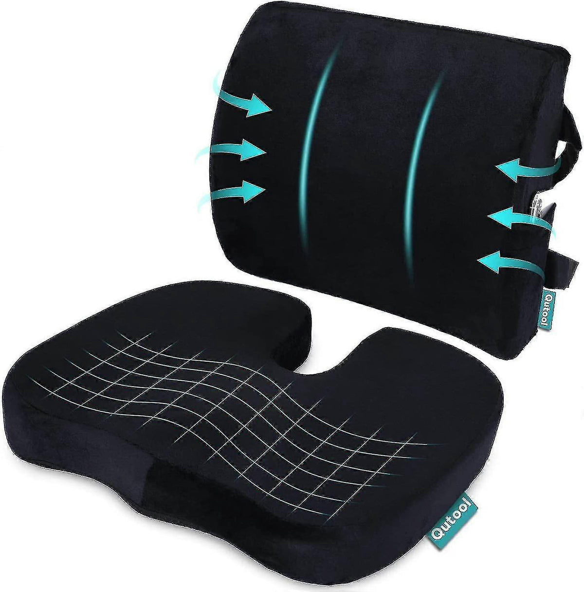 Memory Foam Seat & Back Cushion Set - Ergonomic Support for Car or Office Chairs