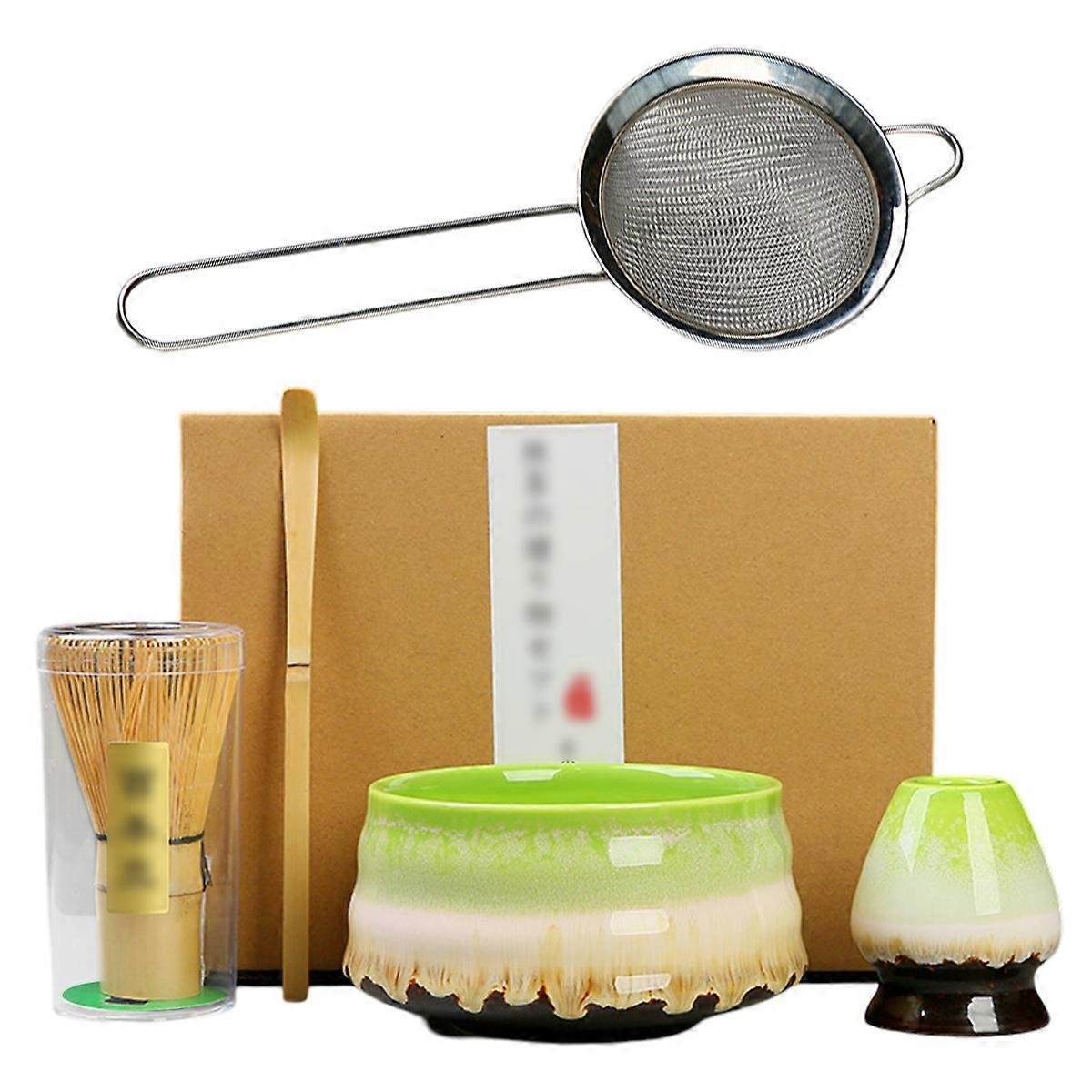 Matcha Kit (5pcs) - Bowl with Spout, Bamboo Whisk, Scoop, Holder, Stainless Sifter