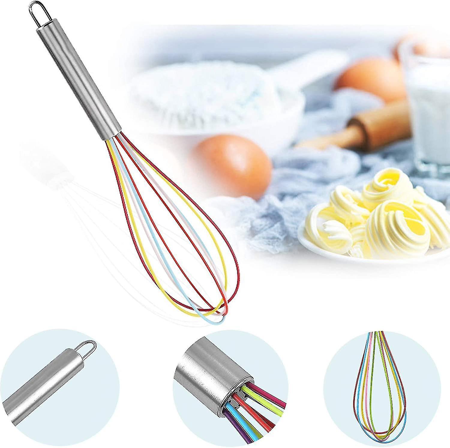 Professional Silicone Whisk Set - 3pcs Stainless Steel Handle Hand Whisk for Kitchen