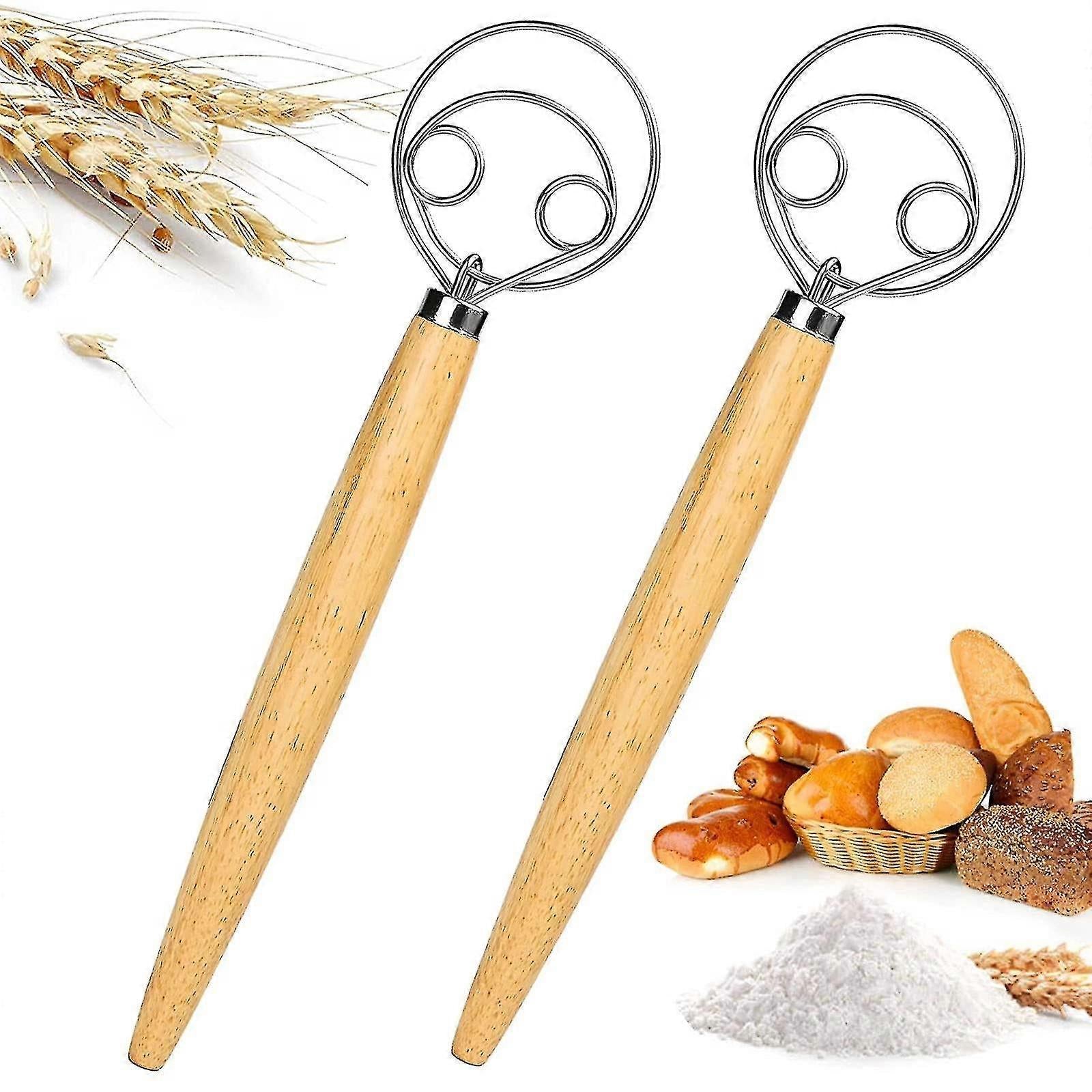 Set of 2 Bread Dough Whisks - Danish Dough Mixer Hand Stirrer
