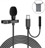 Type-C Lavalier Microphone - Clip-on Mic with Monitoring Interface for Phone