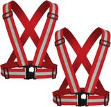 2 Pack Reflective Vest Straps, Adjustable Running Gear for Men & Women, Red