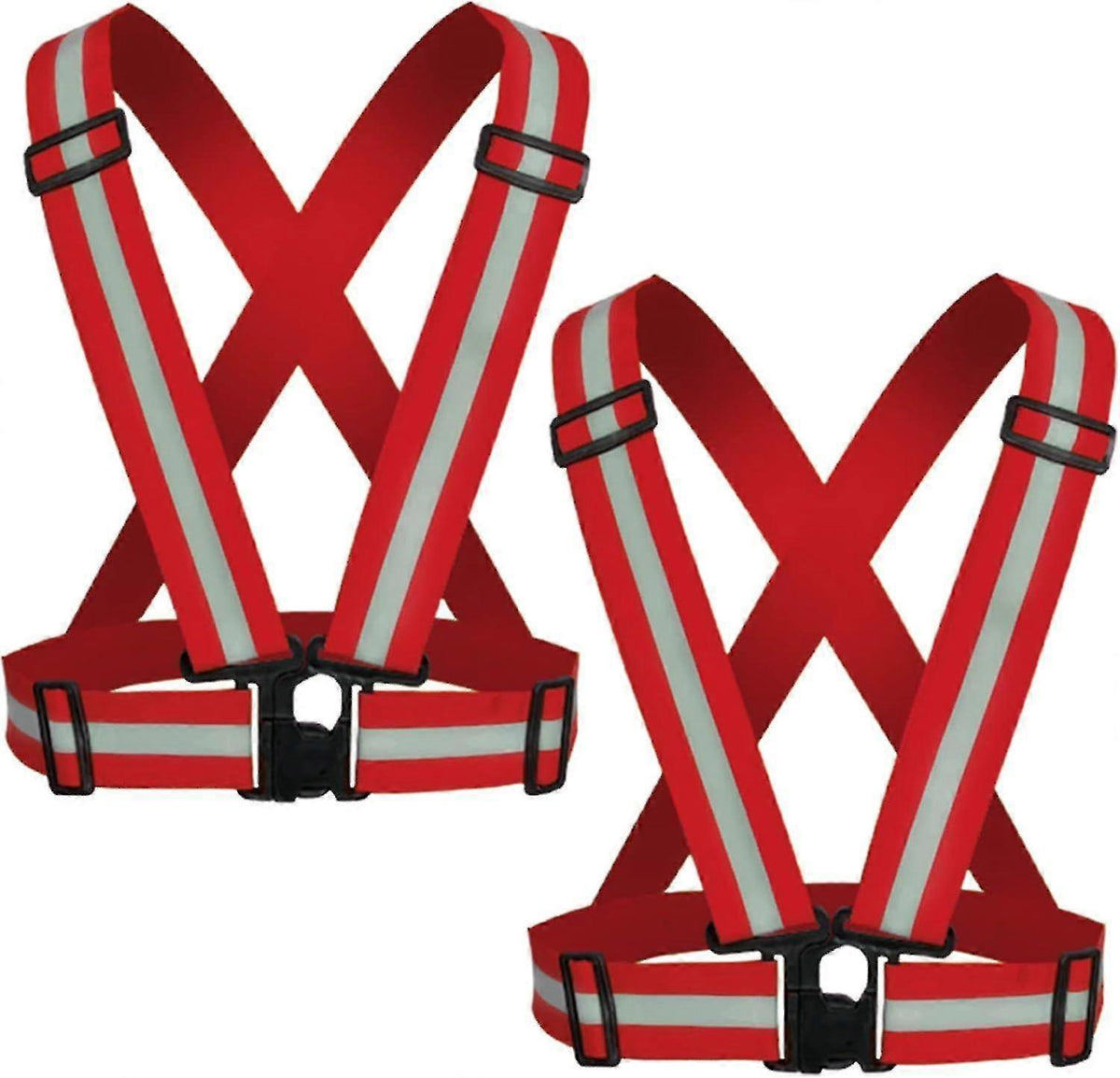 2 Pack Reflective Vest Straps, Adjustable Running Gear for Men & Women, Red