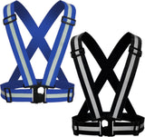 2 Pack Reflective Strap Vest Gear, High Visibility Adjustable Running Gear for Night, Blue+Black