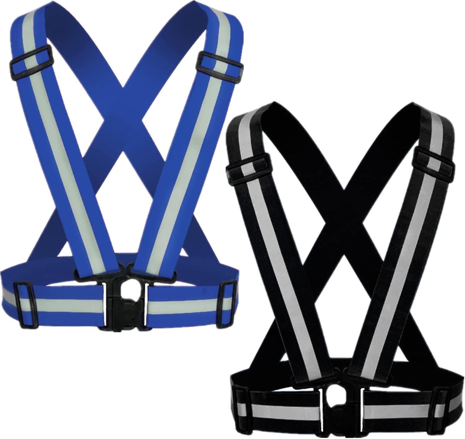 2 Pack Reflective Strap Vest Gear, High Visibility Adjustable Running Gear for Night, Blue+Black