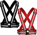 2 Pack Reflective Strap Vest Gear, High Visibility Adjustable Running Gear for Night, Red+Black