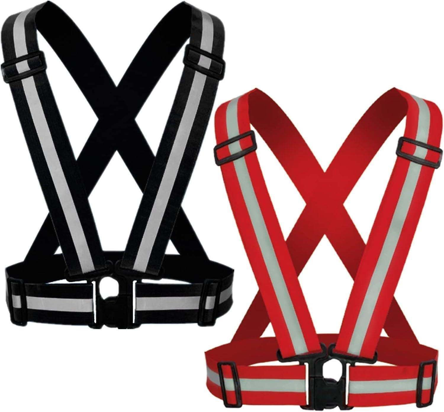 2 Pack Reflective Strap Vest Gear, High Visibility Adjustable Running Gear for Night, Red+Black