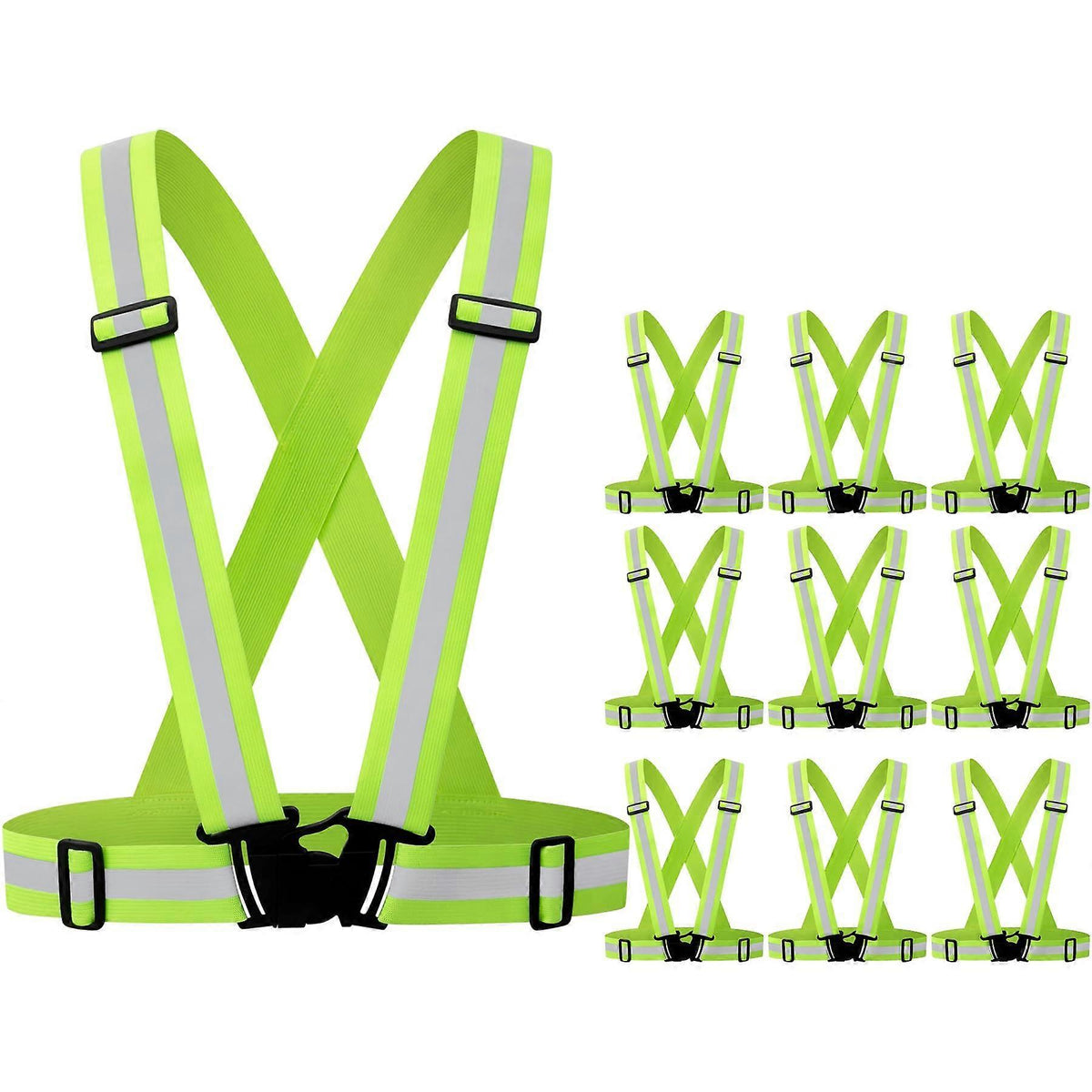 10 Pack Reflective Vests, Adjustable High Visibility security Gear for Men, Women & Babies